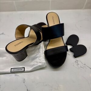 Pashion Footwear 2.0 Coal Leather Slides 8.5 3in Coal Block Heel
